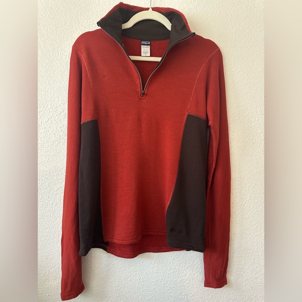 Patagonia Vintage Half Zip Laine Wool Orange Brown Pullover Sweatshirt Size M